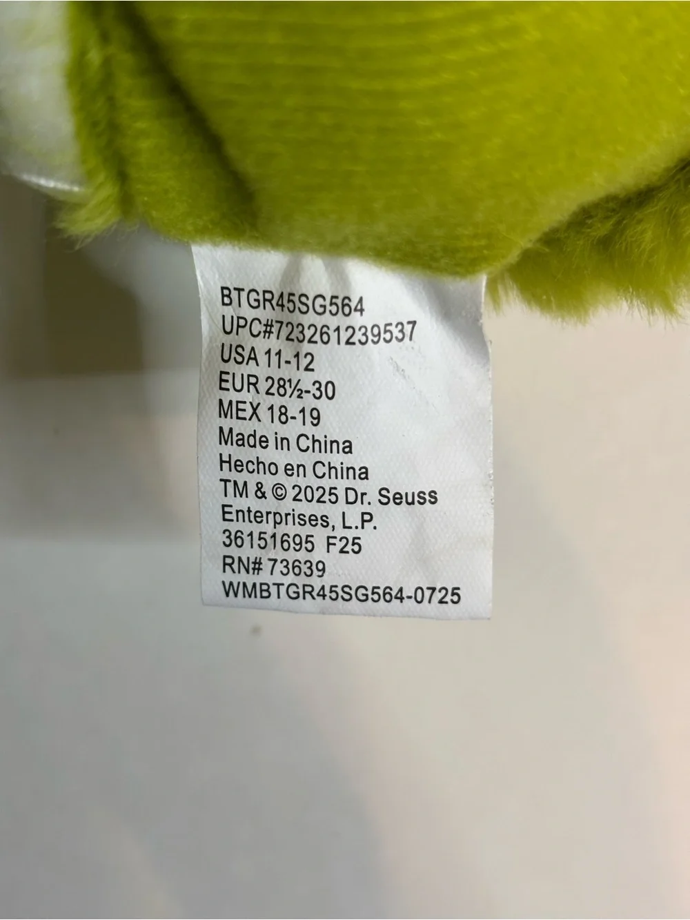 Kids’ Grinch Fuzzy Slipper size 11/12